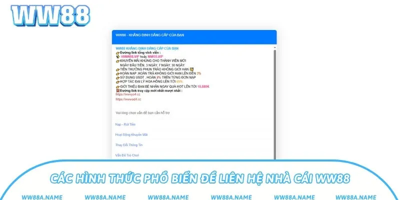 Hướng dẫn cách thức liên hệ với nhà cái WW88 hiệu quả Các hình thức phổ biến để liên hệ nhà cái WW88