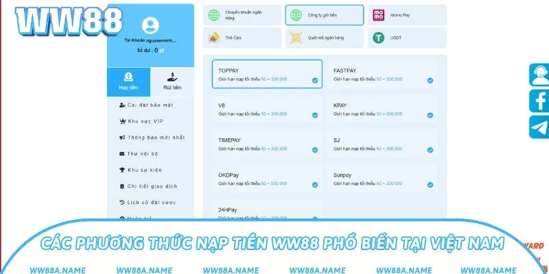 Hướng dẫn nạp tiền WW88 an toàn và thuận tiện cho người chơi Các phương thức nạp tiền WW88 phổ biến tại Việt Nam