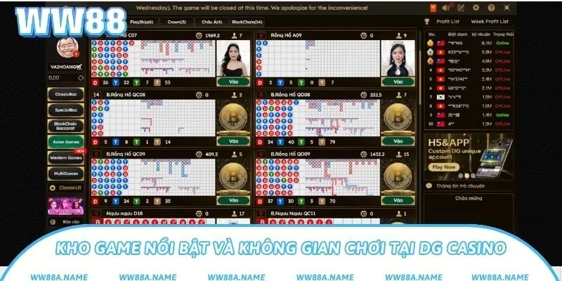 DG Casino – Sảnh casino live chuẩn quốc tế tại nhà cái WW88 Kho game nổi bật và không gian chơi tại DG Casino