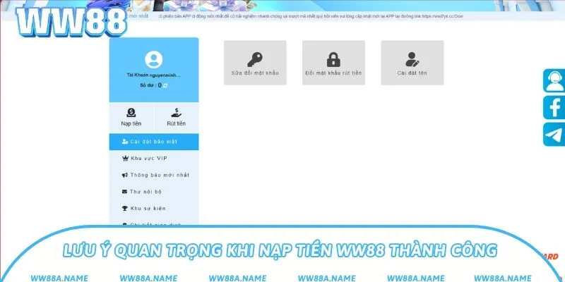 Hướng dẫn nạp tiền WW88 an toàn và thuận tiện cho người chơi Lưu ý quan trọng khi nạp tiền WW88 thành công